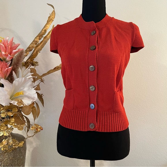 Jones New York Burnt Orange Button-Up Short Sleeve Cardigan - Picture 2 of 11